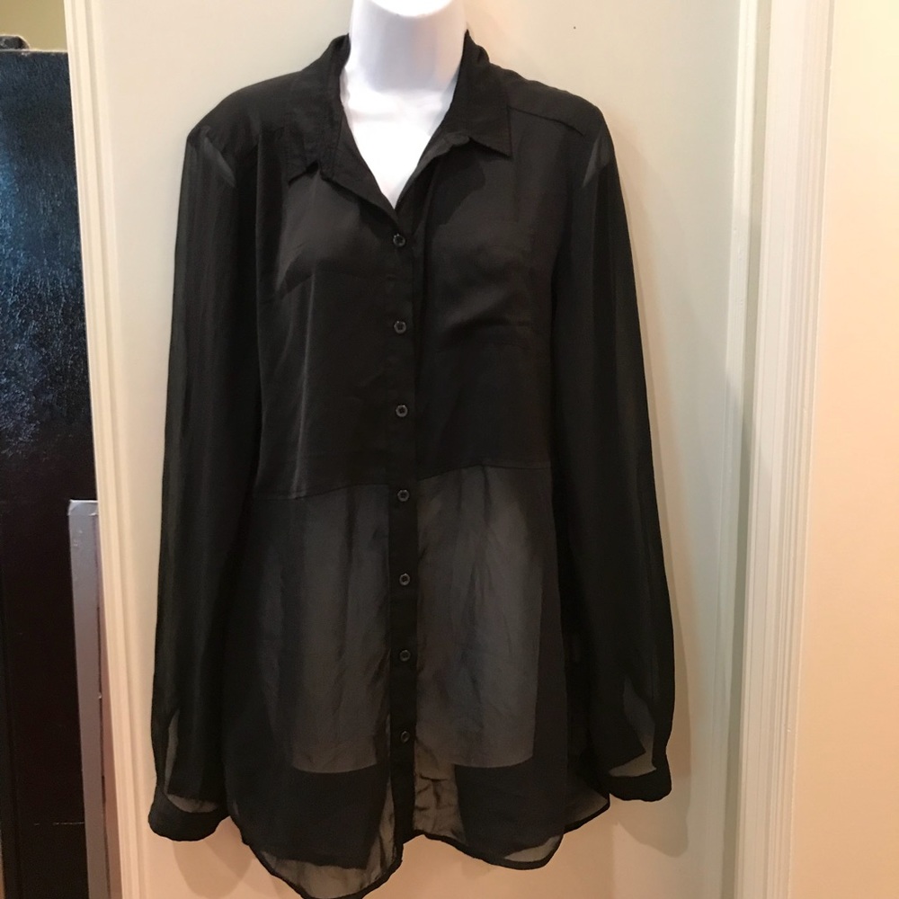 Free People Black Lace Sheer Button Down Top EUC